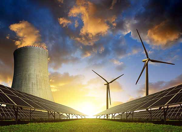 Nuclear Energy | Clean and Sustainability | Illustration Panels and Windmills