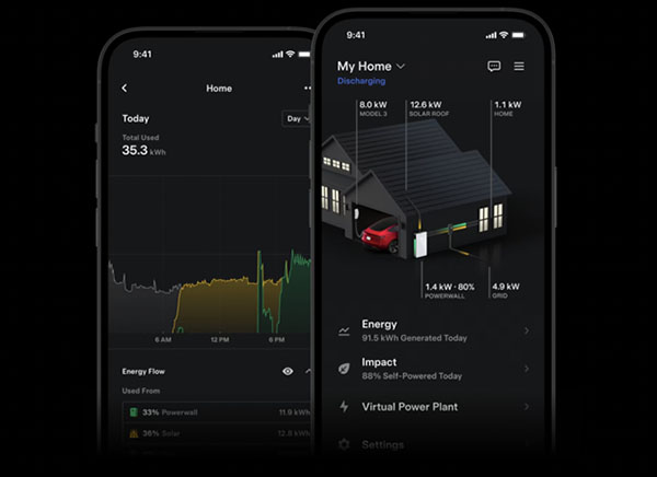 Tesla Powerwall Energy Storage System on Phone Application