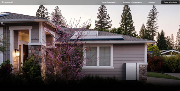 Tesla Solar System and Powerwall Roof Side View