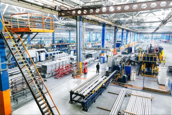 The inside of a factory assembly line