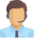 Customer service representative icon wearing a headset and tie.